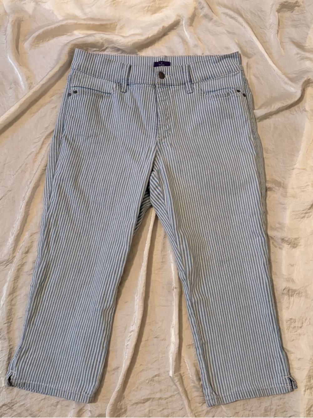 NYDJ Blue and White Pin striped Capri Pants